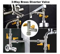 Vanne 3 Voie Raccord T Robinet wc 3 Voies Douchette G 1/2 Vanne de Dérivation de Douche avec 3 Rondelles en Caoutchouc