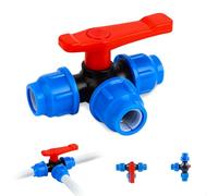 Vanne 3 Voies D'eau à une Poignée,Robinet 3 Voies en PP,Collecteur Plomberie en Forme de T,Valve Convient pour Espaces Extérieurs tels Que Jardins,Terres Agricoles et Serres,25 mm