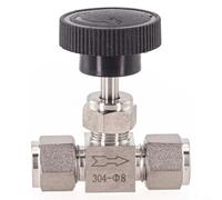 Vanne à aiguille réglable en acier inoxydable 304 avec connexion sécurisée à virole polie, convient pour l'huile, l'eau, le gaz, aucune soudure nécessaire pour l'installation (Φ8 mm)