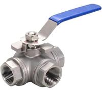 Vanne à bille 3 voies en acier inoxydable 304, 1 pièce, 1/2 "BSP femelle DN15 L Type T, débit for l'eau, le pétrole, le gaz, Durable et résistant à l'érosion(L Type)