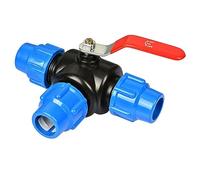 Vanne à bille à trois voies avec noyau en acier - Joint de compression en PVC, connecteur rapide for conduites d'eau, vanne d'arrêt 25/32/40/50 mm for l'horticulture et l'irrigation agricole(32mm)