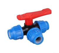 Vanne à bille en plastique à 3 voies pour tuyau en polyéthylène, prend en charge le diamètre extérieur du tuyau 20/25/32/40/50 mm, utilisé pour le contrôle du débit d'eau et la connexion pour un usage
