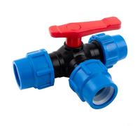 Vanne à bille en plastique à 3 voies pour tuyau en polyéthylène, prend en charge le diamètre extérieur du tuyau 20/25/32/40/50 mm, utilisé pour le contrôle du débit d'eau et la connexion pour un usage
