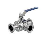 Vanne à bille sanitaire en acier inoxydable 304, 3 voies, 1.5 "OD 50.5mm, Type de virole à trois pinces for aliments, journal intime(T Type,63mm)