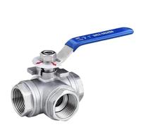 Vanne À Boisseau Sphérique 3 Voies En Acier Inoxydable 304, 1/4, 3/8, 1/2, 3/4, 1" BSP Femelle, Passage Intégral, For Eau, Huile, Air, Gaz, DN25, DN10, DN15, DN20(3/4",T-type)