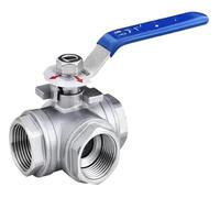 Vanne à boisseau sphérique à trois voies en acier inoxydable 304 avec boucle de commutation, type L/T, entrée et deux sorties, interrupteur de vanne à fil intérieur 6/4 minutes(1",T-type)