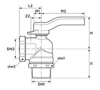 Vanne à boisseau sphérique d'angle Aalberts SEPP 0210347 2,5 cbm/h, R 1xRp 2000 , pour compteurs de gaz bitubes, laiton