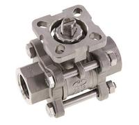 Vanne à boisseau spherique G1/2'' à 2 voies en acier inoxydable, 3 pièces à passage integral, ISO-Top - BL2SA3