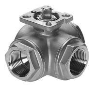 Vanne à boisseau spherique G1/2'' à 3 voies en acier inoxydable, orifice en L, ISO-Top 63bar - BL3SA