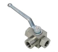 Vanne à boisseau sphérique haute pression hydraulique à trois voies Fonctionnement manuel Convient pour l'huile, l'eau, le gaz 500 bar MWP Acier au carbone avec joint en caoutchouc (G3/4)