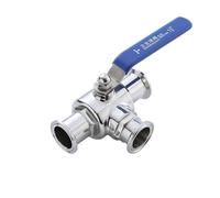 Vanne à boisseau sphérique sanitaire 3 voies en acier inoxydable, 1/2", 3/4", 1", 1-1/2", 2", avec bride triple, orifice T/L, virole 50,5/64/77,5 mm(38mm x Ferrule 50.5)