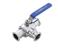 Vanne à boisseau sphérique sanitaire 3 voies en acier inoxydable, 1/2", 3/4", 1", 1-1/2", 2", avec bride triple, orifice T/L, virole 50,5/64/77,5 mm(51mm x Ferrule 64,T Type)