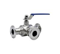 Vanne à boisseau sphérique sanitaire à trois voies en acier inoxydable SS304, diamètre extérieur 3/4" 1", 1 pièce, port T/L, type virole, bride triple 50,5/64 mm(L-port,45mm Ferrule 64)