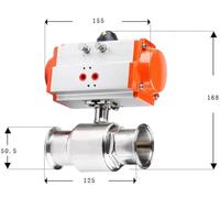 Vanne à boisseau sphérique sanitaire en acier inoxydable 304/316L for tuyau de 19 à 108 mm, 1,5", 2" à 4", avec actionneur pneumatique.(32 AT52,304_TRI CLAMP)