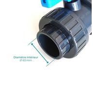 Vanne à coller 63mm double union démontable PVC Pression PN16 Vanne à boisseau 63 mm 6,3cm