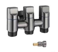 Vanne d'angle à 3 voies en acier inoxydable pour toilettes, bidet douche - Vanne d'arrêt d'angle G1/2 avec 3 sorties, séparateur d'évier de salle de bain et de cuisine, argenté (noir gris)