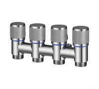 Vanne d'angle à 4 voies, robinet multi-sorties en acier inoxydable avec 1 entrée et 4 sorties, contrôle indépendant du débit, pour cuisine, jardin et plomberie (argent)