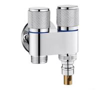 Vanne d'angle à double sortie, coupure d'eau en laiton avec interrupteurs indépendants, répartiteur 1 en 2 sorties pour cuisine, salle de bain, toilettes, machine à laver (B-argent)