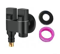 Vanne d'angle G1/2, 1 entrée et 2 sorties double angle G1/2" pour machine à laver, toilettes, double sortie, robinet de valve en laiton (noir)