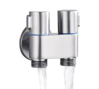 Vanne d'angle murale, vanne d'angle à double contrôle, entrée G1/2, deux sorties en alliage de laiton pour toilettes et bidet pour salle de bain, cuisine, évier, pommeau de douche (argenté)