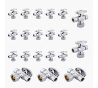 Vanne d'arrêt coudée à double sortie - Entrée FIP 1/2" x Sorties à compression 3/8" - Vanne d'arrêt robuste en laiton chromé(20pack Compression)