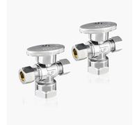 Vanne d'arrêt coudée à double sortie - Entrée FIP 1/2" x Sorties à compression 3/8" - Vanne d'arrêt robuste en laiton chromé(VALVE369-2Pack)