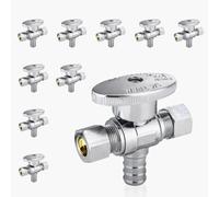 Vanne d'arrêt coudée à double sortie - Entrée FIP 1/2" x Sorties à compression 3/8" - Vanne d'arrêt robuste en laiton chromé(10pack PEX Crimp)