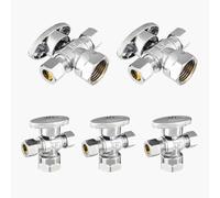 Vanne d'arrêt coudée à double sortie - Entrée FIP 1/2" x Sorties à compression 3/8" - Vanne d'arrêt robuste en laiton chromé(5pack FIP)