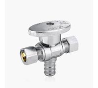 Vanne d'arrêt coudée à double sortie - Entrée FIP 1/2" x Sorties à compression 3/8" - Vanne d'arrêt robuste en laiton chromé(1pack PEX Crimp)