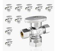 Vanne d'arrêt coudée à double sortie - Entrée FIP 1/2" x Sorties à compression 3/8" - Vanne d'arrêt robuste en laiton chromé(10pack FIP)
