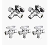 Vanne d'arrêt d'angle à double sortie, entrée FIP 1/2" x sorties à compression 3/8" - Laiton chromé, vanne d'arrêt 1/4 de tour(5pack PEX Expansion)