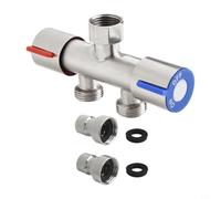 Vanne de dérivation d'eau à trois voies en acier inoxydable avec deux poignées de commande pour machine à laver, toilettes et robinet - Filetage G1/2, 120 mm, Si(B)