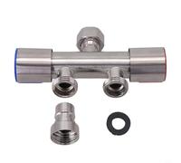 Vanne de dérivation d'eau à trois voies en acier inoxydable avec deux poignées de commande pour machine à laver, toilettes et robinet - Filetage G1/2, 120 mm, Si(A)