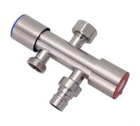 Vanne de dérivation d'eau en acier inoxydable à trois voies avec double contrôle d'angle brossé G1/2 pour machine à laver, salle de bain, toilettes, robinet argenté (A)