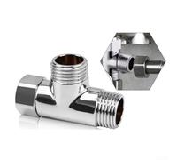 Vanne de dérivation en T en laiton, adaptateur d'eau à 3 voies avec entrée G1/2 et deux sorties G1/2 pour douche, cuisine, salle de bain et systèmes de plomberie - Finition chromée, avec