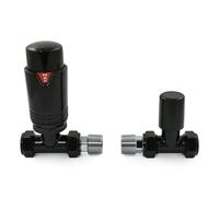 Vanne de radiateur thermostatique droite pour sèche-serviettes TRV (tout noir)