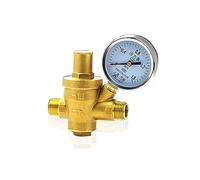 Vanne de réduction de pression d'eau réglable DN15, filetage mâle 1/2", en laiton épais, avec manomètre et compteur.(Valve with Gauge)