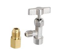 Vanne de Robinet Auto Obturante, R134A Filetage 1/4in 1/2in Distributeur de Réfrigérant en Acier Inoxydable Ouvre Boîte avec Adaptateur de Réservoir pour Remplissage des Systèmes AC de Véhicule