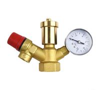 Vanne de sécurité de 2,5 cm avec soupape de décharge à 3 bars pour chaudières jusqu'à 50 kW, matériau en laiton, affichage manomètre 0 10 bar et valve de ventilation rapide intégrée 3/8"