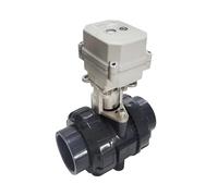 Vanne électrique 2 voies en plastique True Union DN50, vanne motorisée, actionneur 15 Nm, IP67, avec retour hors tension, engrenages métalliques(Glue End-dc12-cr201)