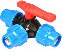 Vanne en plastique de type T à trois voies - Connecteur de tuyau PE avec manuel, diamètre 20/25/32/40/50/63 mm, résistance à haute pression(Blue,32mm)
