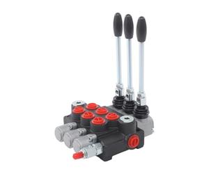 Vanne hydraulique 3 bobines, 40 l/min, 5-31,5 MPa, valve à levier manuel | 21,1 x 17,8 x 27 cm, raccords 1/2" BSPP, filtre ≤ 10 μm, retour à ressort pour pelleteuse, chargeur, machines de récolte