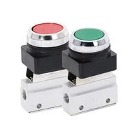 Vanne mécanique MOV-03B, filetage 1/8 ", 2 positions, 3 voies, rouge, vert, bouton poussoir plat, vanne pneumatique momentanée(No Fittings Green)