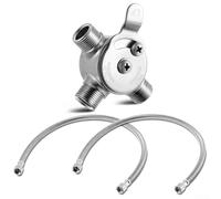 Vanne mélangeuse manuelle pour eau chaude et froide avec 2 connecteurs de tube, contrôle de la température thermostatique, construction en laiton, filetage 3/8" et 1/2", argent (1/2)