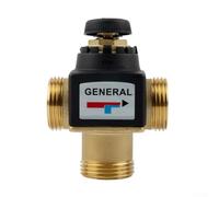 Vanne mitigeur thermostatique 35-60°C DN20 DN25 pour systèmes d'eau chaude, laiton et plastique, vanne mélangeuse 3 voies avec arrêt de sécurité, compatible (DN25)