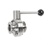 Vanne papillon en acier inoxydable 304, 3/4" 1" 1-1/2" 2" 19/25/38/45/51/63 mm, triple collier de serrage 50,5/64/77,5(38mm Ferrule 50.5)