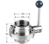 Vanne papillon femelle en acier inoxydable 304, DN32/40/50/65/80/100 1-1/4 "1-1/2" 2 "2.5" 3 "3.5" 4 "BSPT femelle, brassage à domicile(DN80 3 BSPT)