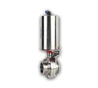 Vanne papillon pneumatique 2-1/4" en acier inoxydable 304, triple collier, diamètre extérieur 77 mm, actionneur simple effet