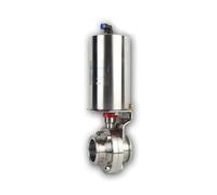 Vanne papillon pneumatique 3-1/2" en acier inoxydable 304, triple collier, diamètre extérieur 106 mm, actionneur simple effet