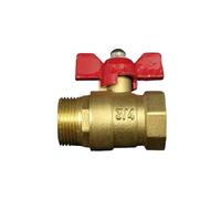 Vanne Papillon Robinet à boisseau sphérique d'arrêt 2 voies en laiton avec filetage femelle vers mâle 1/4", 3/8", 1/2", 3/4" BSP, poignée papillon rouge pour Compresseur à Air(3/8")